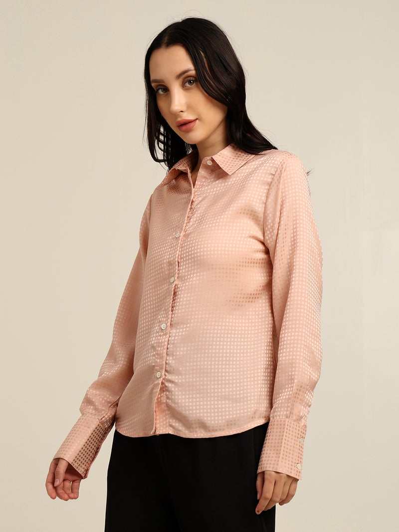 7OUNCE Peach Dobby Full Sleeve Shirt for Women - Image 3